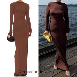 NWT Helsa Brown Jersey Backless Maxi Dress Long Sleeve size M